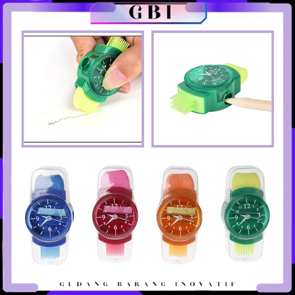 

GBI Rautan Pensil Manual dengan Penghapus dan Sikat Pembersih Model Jam Tangan Multifungsi Serutan Pensil Mekanis 3in1 Warna-Warni untuk Perlengkapan Sekolah Anak-anak