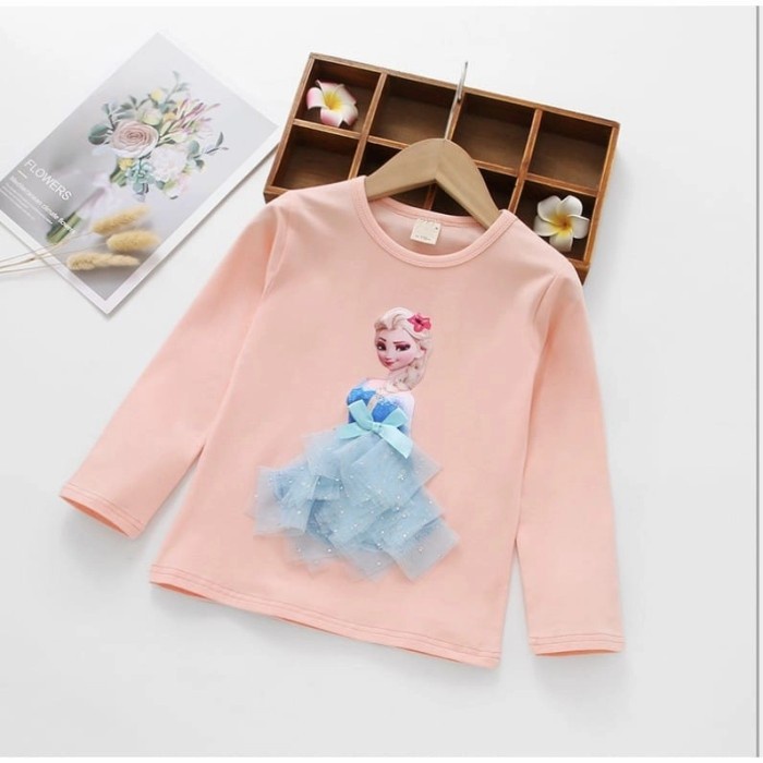 Baju Anak Lengan Panjang Import,Atasan Kaos Anak Frozen Elsa & Sofi Dds_Ready