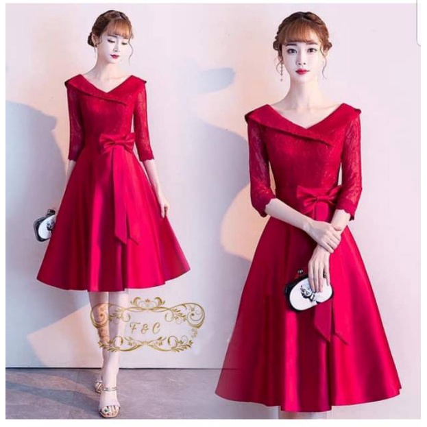 Dress Pendek Wanita Selutut Sexy Korean Style Midi Rayon Idul Fitri Adem Premium Gaon Bju Setelan Tu
