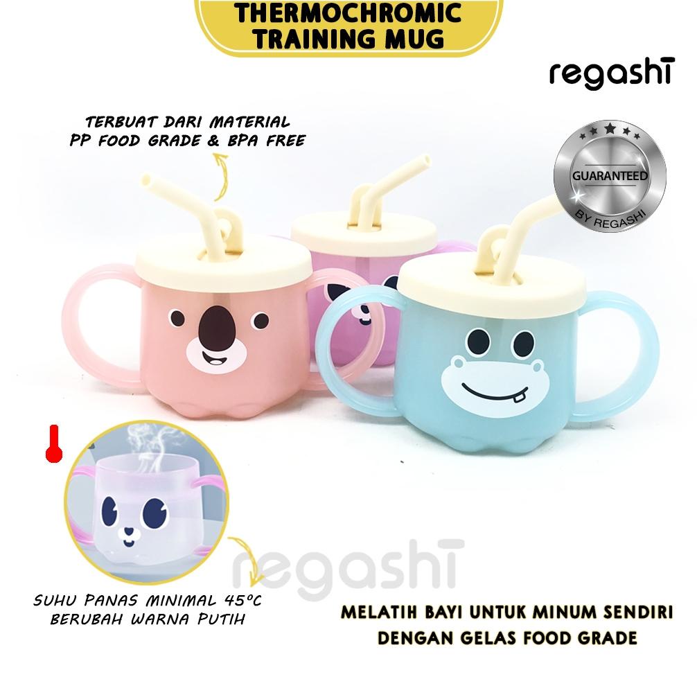 Terlaris Regashi Thermochromic Straw Training Mug | Training Cup And Straw Bayi | Silicone Baby Cup 