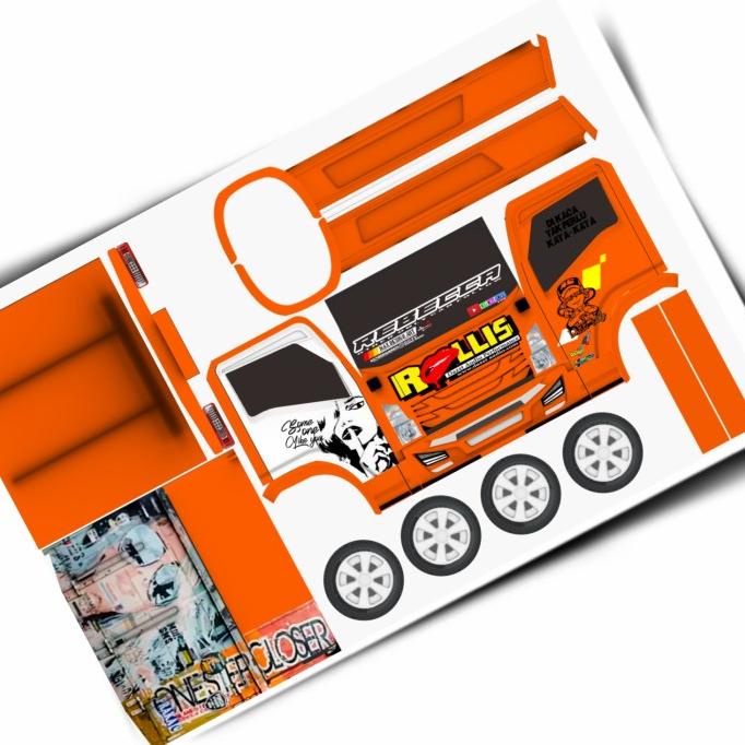 pola stiker papercraft mobilan miniatur truk oleng rollis 2 lembar