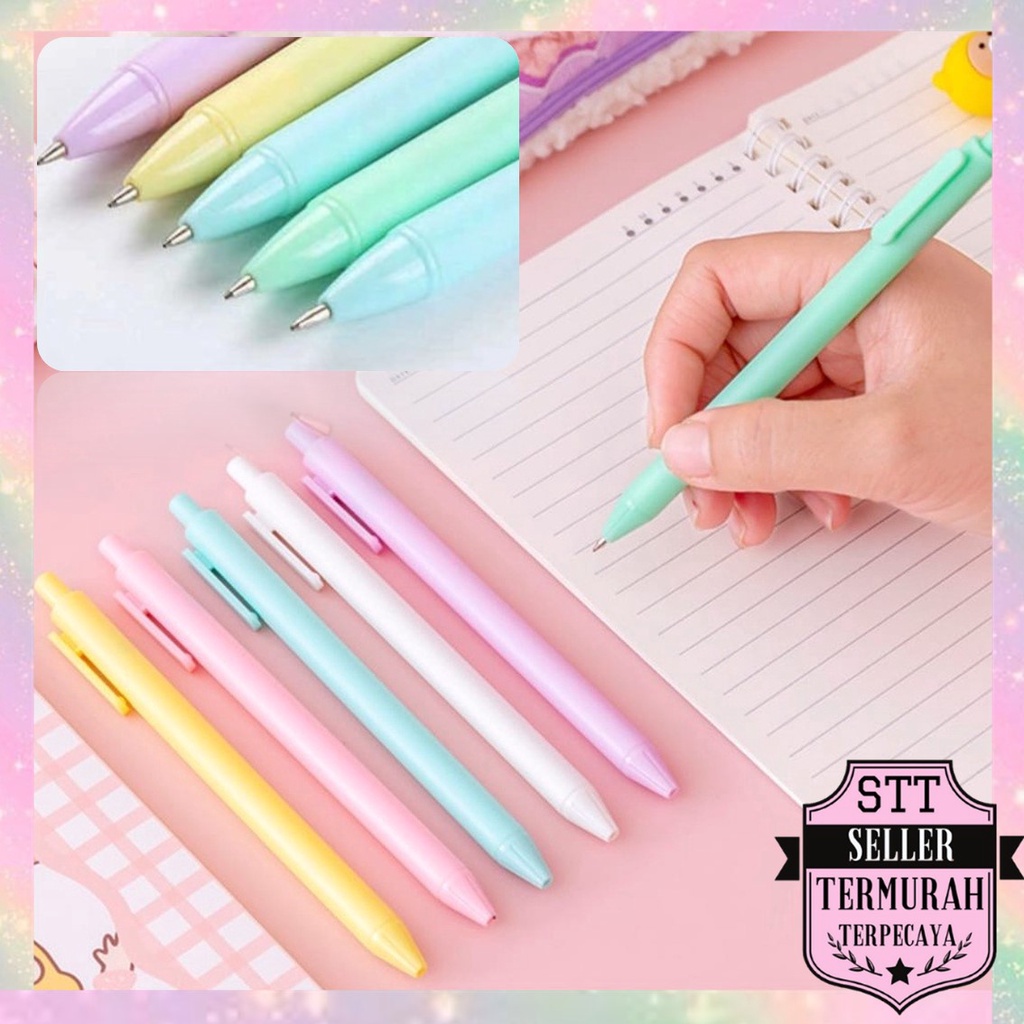 

STT Pena Cetekan Macaroon Pulpen Warna Pastel Tinta Hitam Alat Tulis Sekolah Kantor Pen Warna Warni Bolpoint Polos Murah
