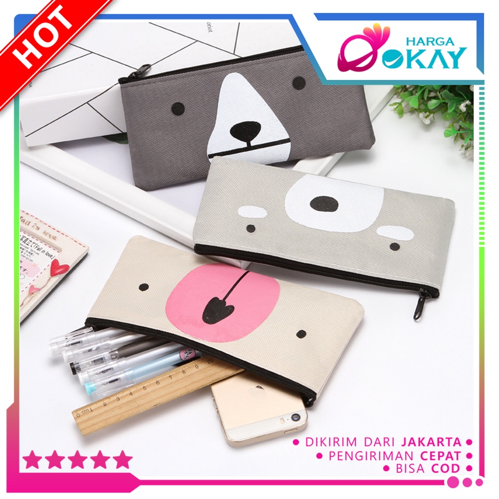 

HO Tempat Pensil Pulpen Kain Kanvas Karakter Hewan Lucu Kotak Pensil Serbaguna Motif Animal Dompet pouch make up kosmetik wanita
