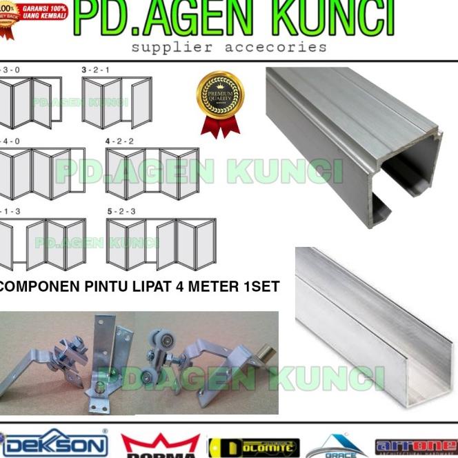 Pintu Lipat Aluminium / Kayu 1Set 4 Meter Rel Pintu Lipat Roda Pintu