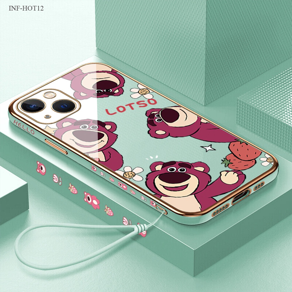 Infinix Hot 12 12i 11 11S 10 10S 9 8 NFC Pro Play Untuk Phone Case Softcase Soft Casing Flower Strawberry Bear 0275 Tali Gantungan