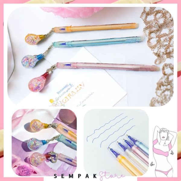 

SS Pena Gantungan Bohlam Lampu Unik Blue Ink Gel Bisa di Hapus bolpen warna pastel glitter cute Bola Salju Warna Warni Alat Tulis Sekolah Kantor Souvenir