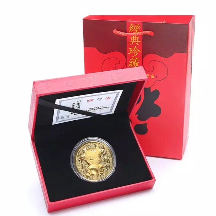 

New! Hadiah / Souvenir imlek / Kado Imlek Angpao Koin Emas kotak Bag Limited