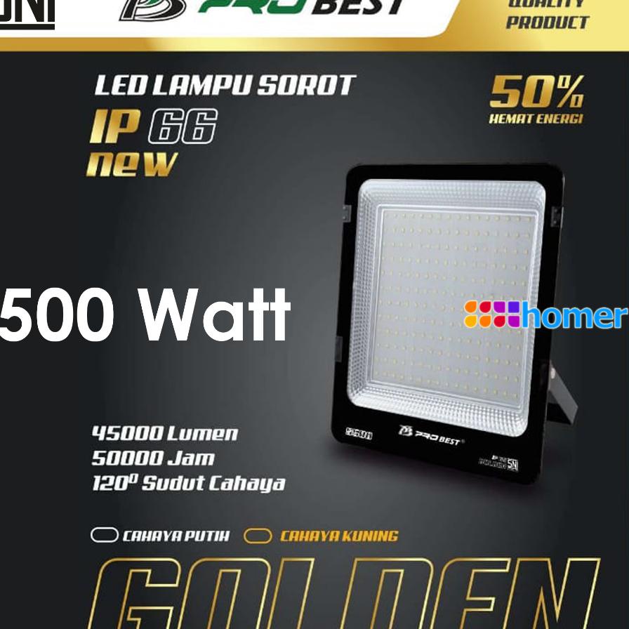 Probest Golden Lampu Led Sorot Lampu Led Ip66 Sni Waterproof 500W 500Watt 500 W 500 Watt Lampu Sorot