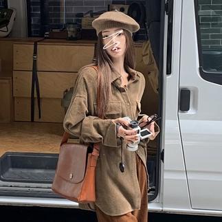 Terlaris Bordir Kemeja Corduroy Wanita Korea Style Oversize Lengan Panjang Baju Atasan Wanita Kekini