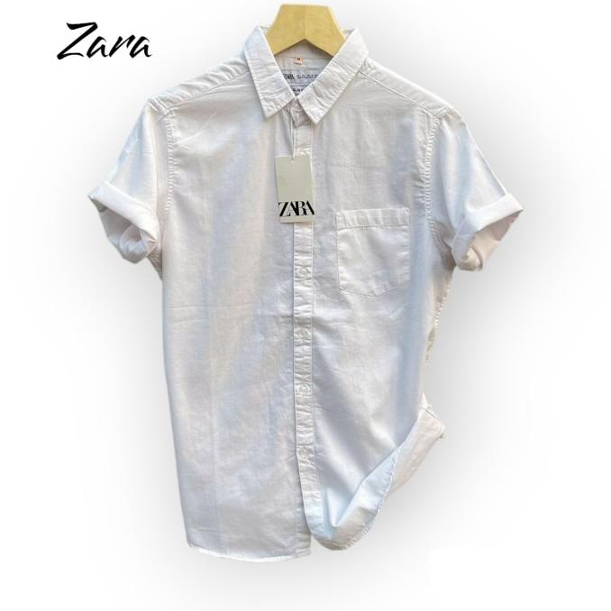 Trend Kemeja Pendek Kerah Pria Zara Premium Soft Twill Katun Original