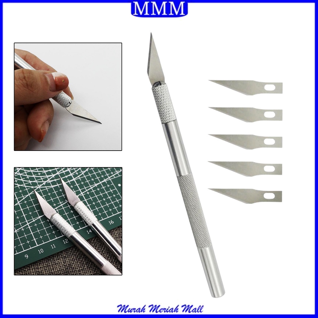 

MMM Pisau Ukir Seni isi 5 Cutter Hobby Crafting Art Knife Metal Handle Blade Pisau Bonsai Sayat Ukir Pen Cutter Set Mata dan Gagang Art Knife Refill