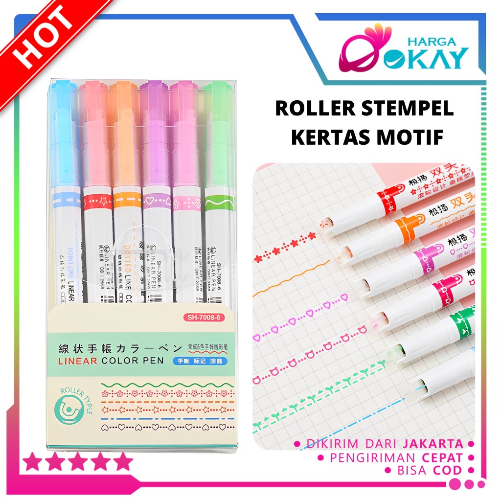 

HO Spidol Garis Aesthetic Warna Warni Spidol Garis Motif Lucu 1 Set 6 Pcs pulpen roller pen Higlighter Random Spidol Garis Line Marker Alat Tulis Kantor