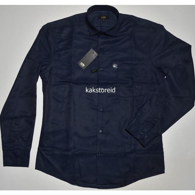 Terlaris Cole Kemeja Pria Formal Lengan Panjang Navy Salur Slimfit Cos 154 Ori Stok Terbatas