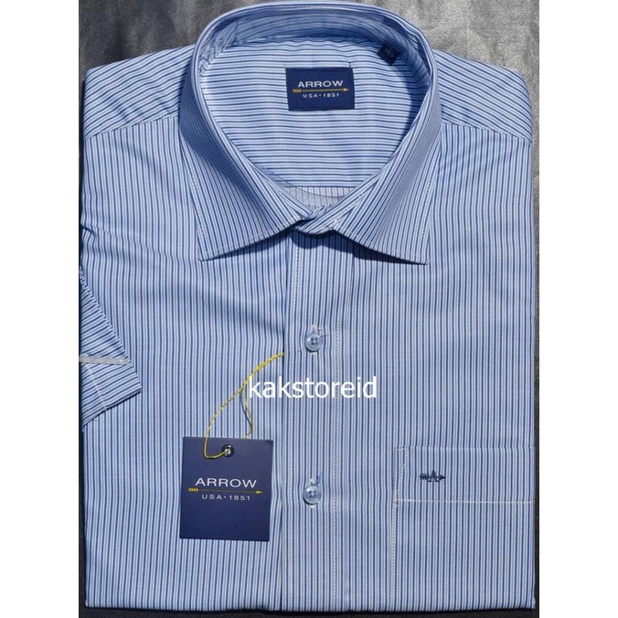 Sale Now Kemeja Pria Formal Lengan Pendek Arrow Biru Motif Reguler Arr 248 Orig Berkualitas