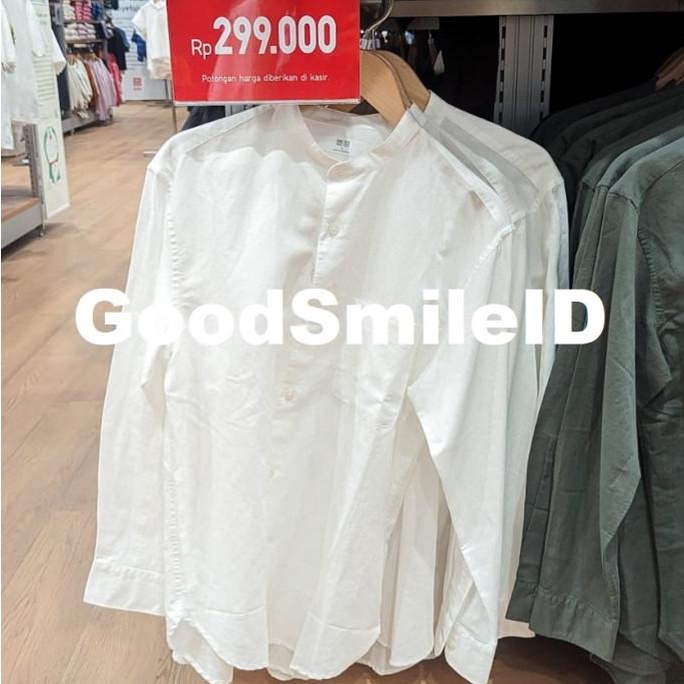 Ready Ori Kemeja Premium Linen Kerah Tegak Panjang Pria Uniqlo Sale Original