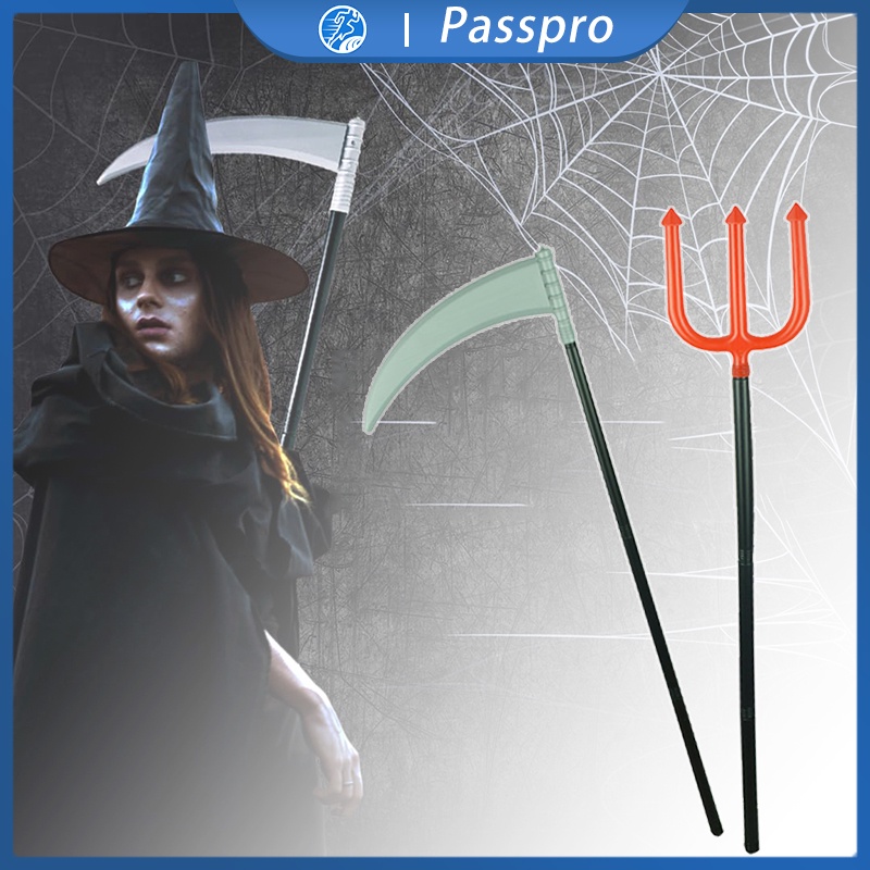 92cm Tongkat Devil Mainan Anak Halloween Devil Pisau Grim Reaper Scythe Weapon