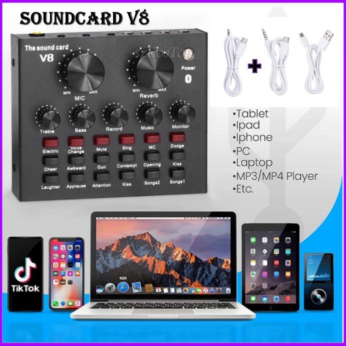 Soundcard Sound Card v8 Original Live Broadcast Mixer Bluetooth Audio USB External Karaoke Hp Live S