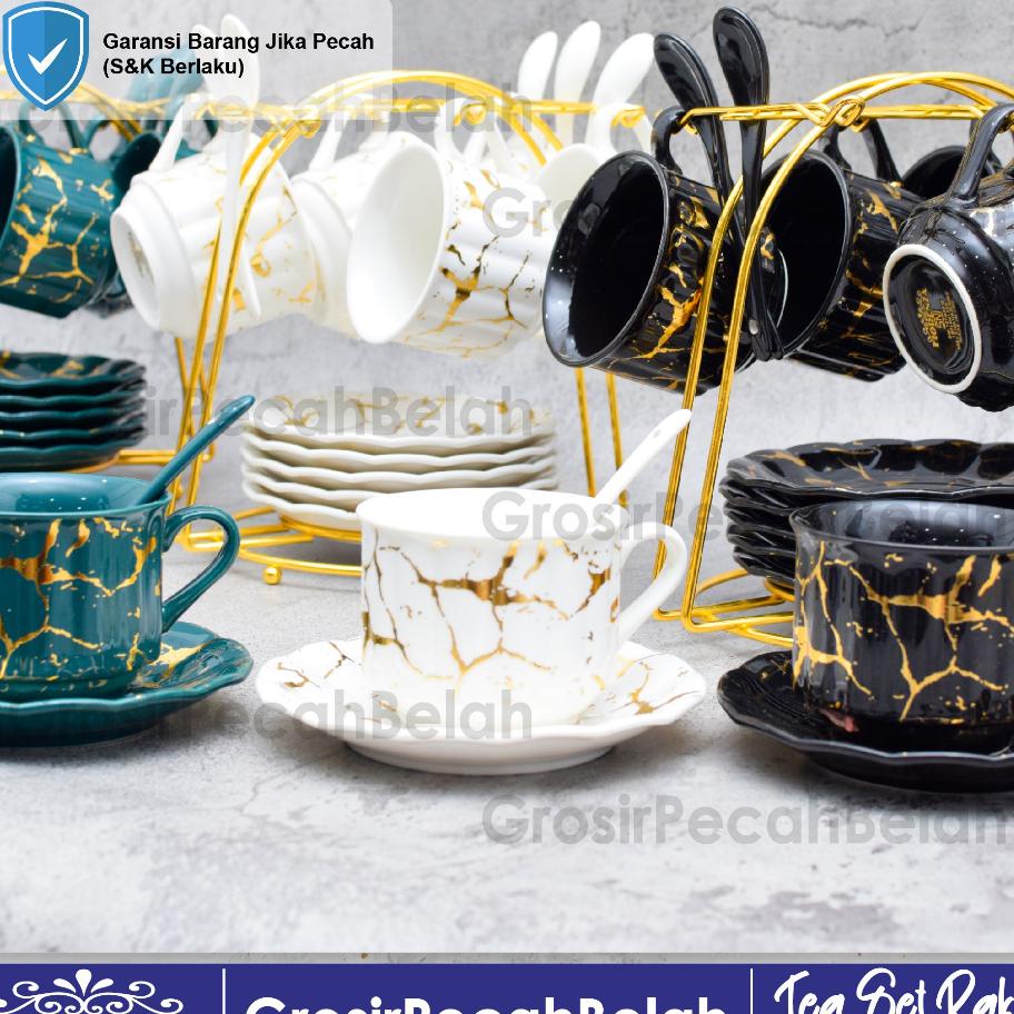 Cangkir Set Tea Set Gelas Rak Teh Kopi Motif Marble Fiorenza 812C