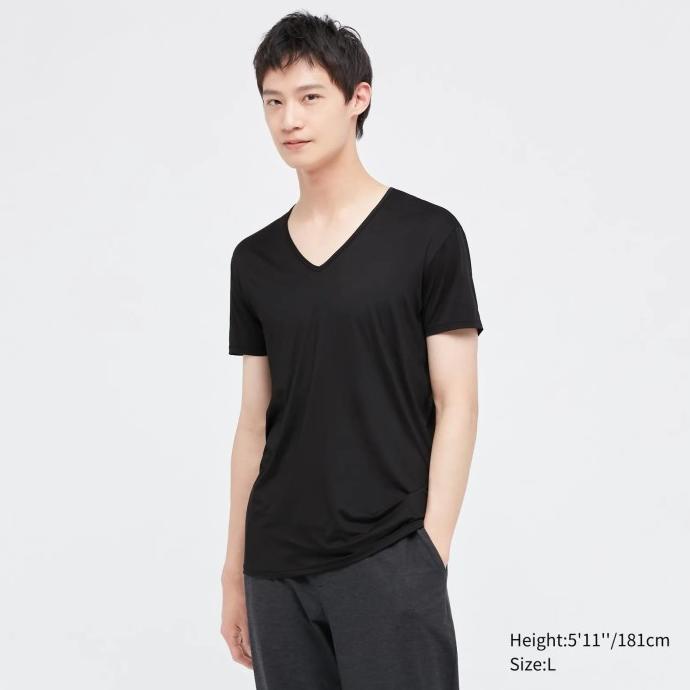 JASTIP T-Shirt AIRism V Neck Kaos Dalam Lengan Pendek Pria UNIQLO
