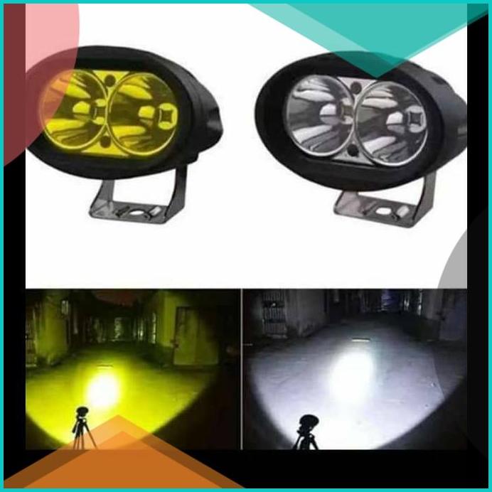 lampu tembak oval led 2 mata cahaya putih kuning variasi motor 16novz3