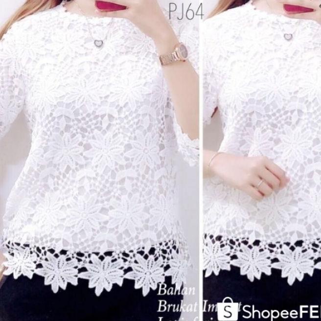 Atasan Brokat Bunga Putih