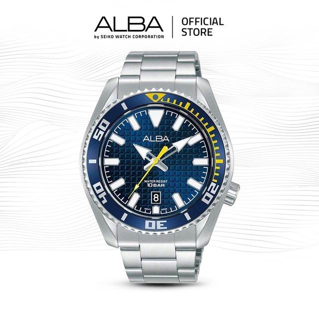 Alba Active Jam Tangan Pria AS9N97 / AS9N97X1 Quartz Blue Pattern Dial Stainless Steel Strap Watch