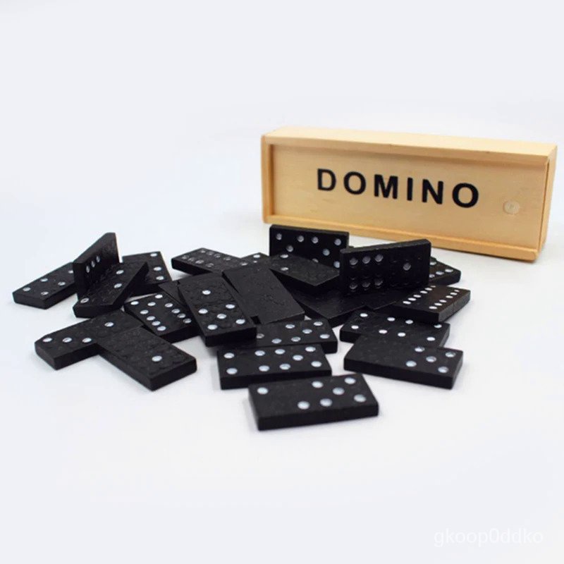 Mainan Papan Domino Lucu dengan Kotak Mainan Papan Permainan Anak Klasik Kotak Kayu Domino Set Perma