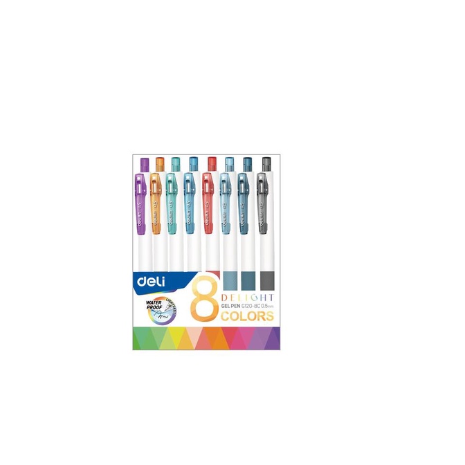 

Deli Color Gel Pen / Pulpen Gel Warna Isi 8pcs 0.5mm Anti Air EG120-08