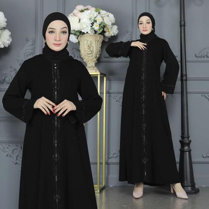 YM DeFashion Gamis ABAYA TURKEY Ziper Black JETBLACK NO JILBAB