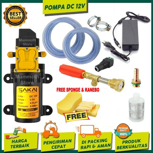 PAKET LENGKAP POMPA AIR DC 12V SAKAI - CUCI STEAM MOTOR AC JET WASH