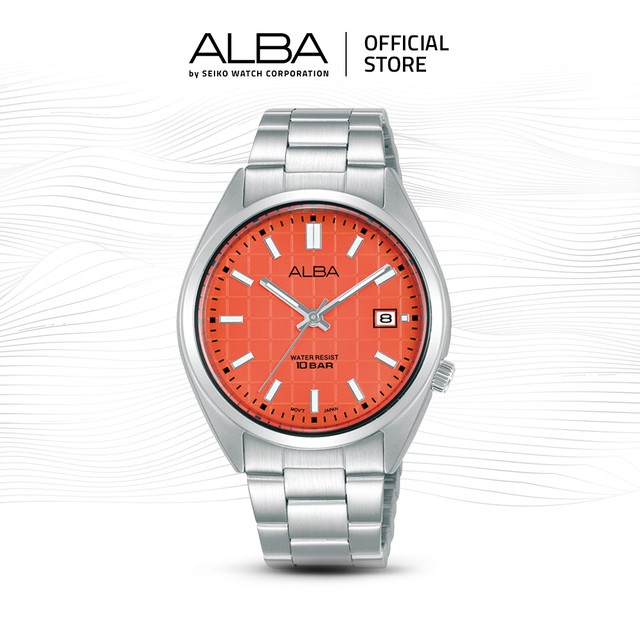 Alba Gelato Jam Tangan Unisex AG8M39 / AG8M39X1 Quartz Orange Pattern Dial Stainless Steel Strap Wat