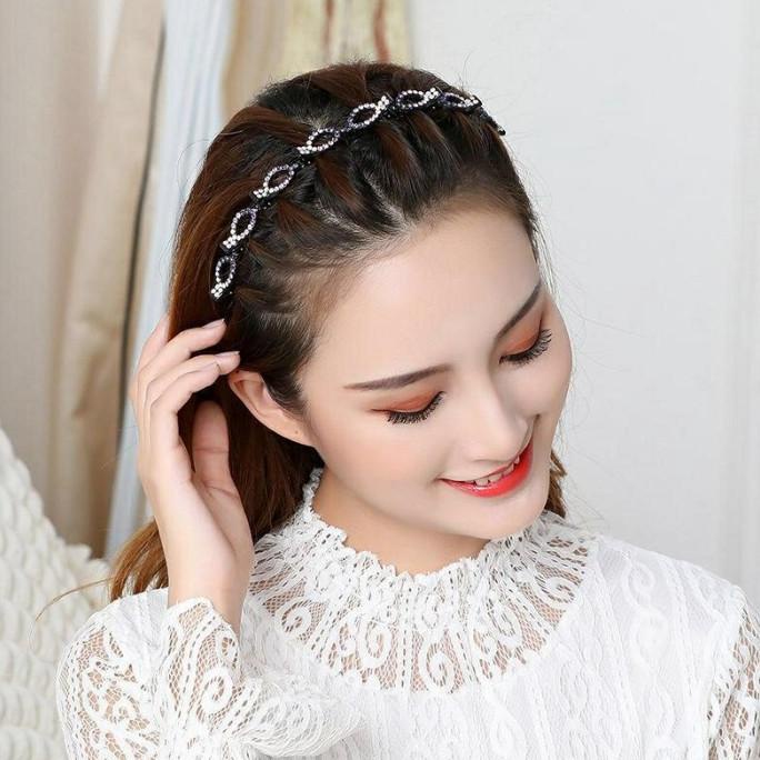 Kekinian Bando kepang korea motif mata jepit rambut wanita dewasa cantik pesta ~