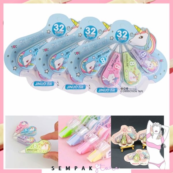 

SS Correction Tape Karakter 4 In 1 Penghapus Pulpen Roll Isi 4pcs Karakter Lucu Unicorn Penghapus Pena Tip-Ex Kertas Mini 4in1 Tip Ex Set 4 Pcs