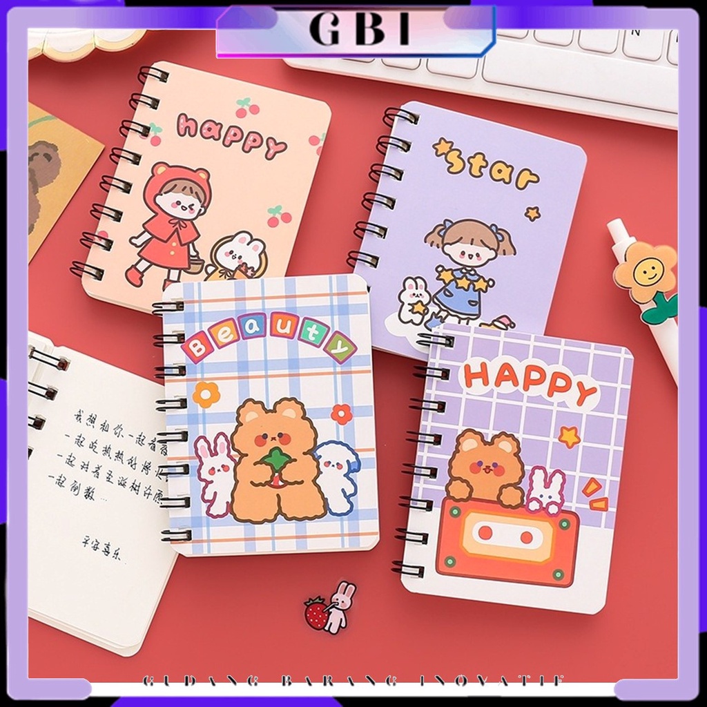 

GBI Notebook Ring Motif Kartun Buku Catatan Memo Spiral Buku Tulis Mini Binder Karakter Murah