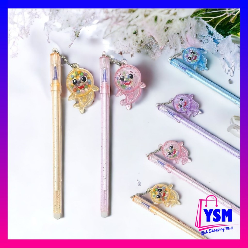 

YSM Pena Glitter Shark Pulpen Gantung pom-pom Karakter Hiu Blue Ink Gel Bisa di Hapus Bolpen warna warni bola salju Cute Alat Tulis Sekolah Kantor Souvenir