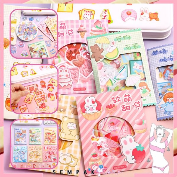 

SS Sticker Set Isi 45Pcs Karakter Lucu Aesthetic Waterproof Stiker Motif Kartun Korea Cute Girl Anti Air Stiker Diary Scrapbook DIY Sticker Journal Book