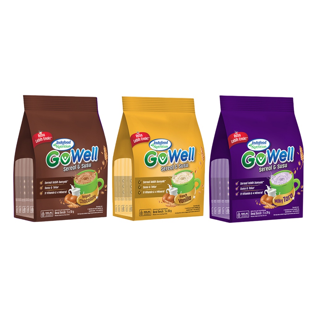 

GOWELL INSTANT SEREAL & SUSU 5X30G SACHET GO WELL MILK CEREAL TARO/COKLAT/VANILA