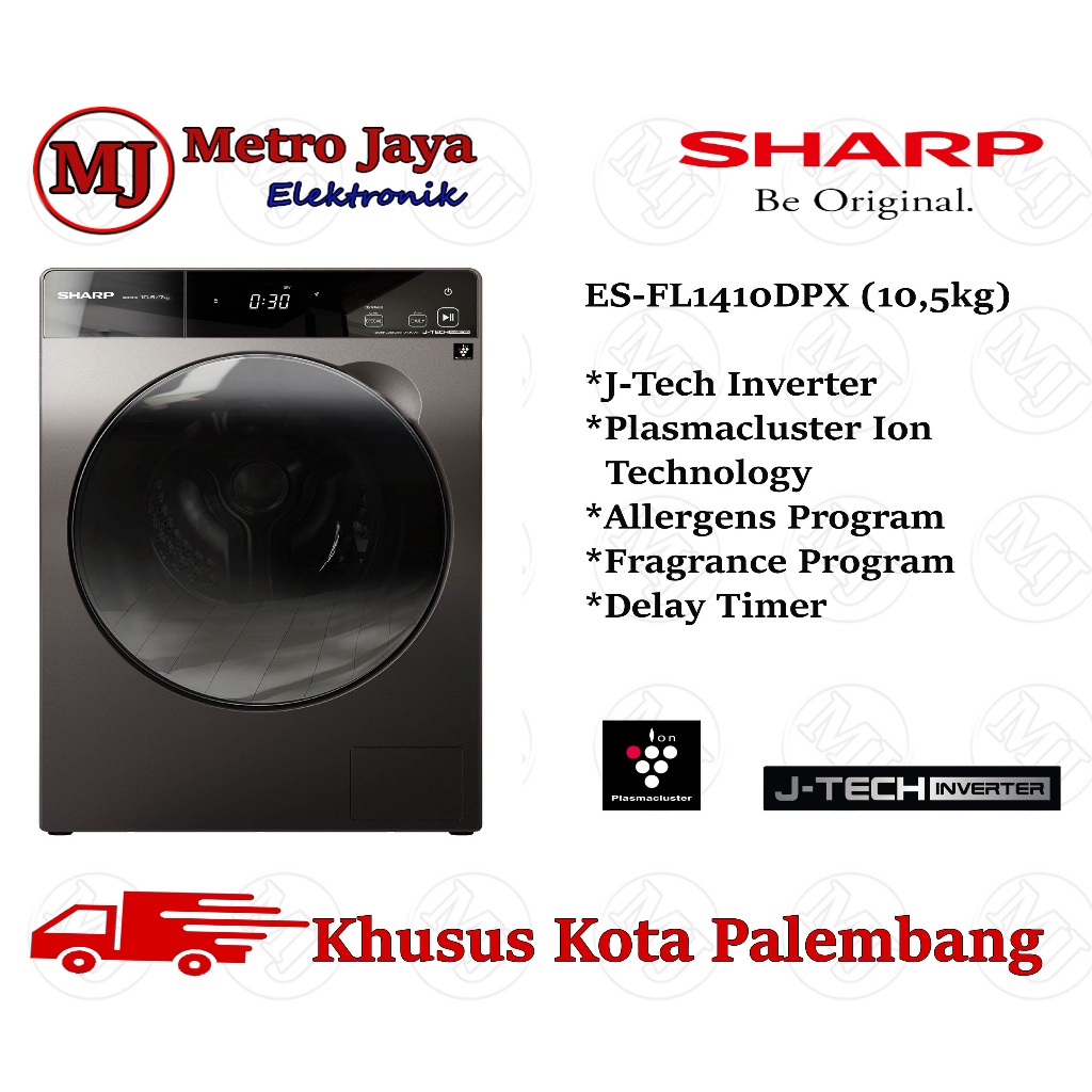 MESIN CUCI FRONT LOADING SHARP 10 KG ES-FL1410DPX INVERTER ESFL 1410 DP