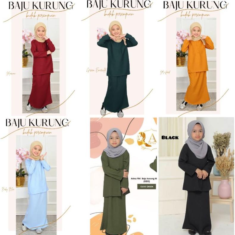 Cuci Gudang Baju Kurung Melayu Kids Motif Polos Anak Umur 3Th - 15Th Rnb Satu Set Rok Dan Blus Baju 