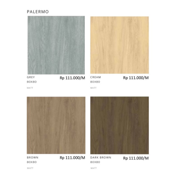 Granit Matt Motif Kayu Palermo Grey/Cream/Dark Brown/Brown Ukuran 80x80 by Platinum/Granit Kualitas 