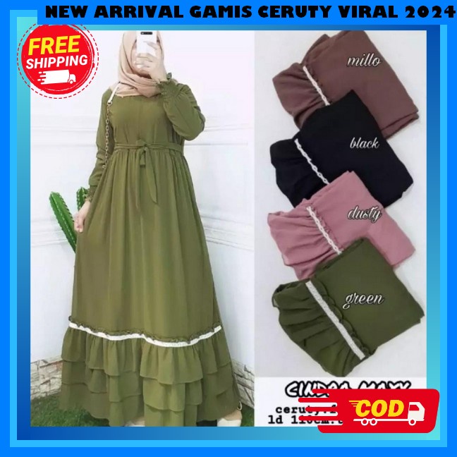 Dress Remaja Kekinian Muslim Korea Dres Ceruty Motif Bunga Gamia Syari Tterbaru Abaya Putih Premium 