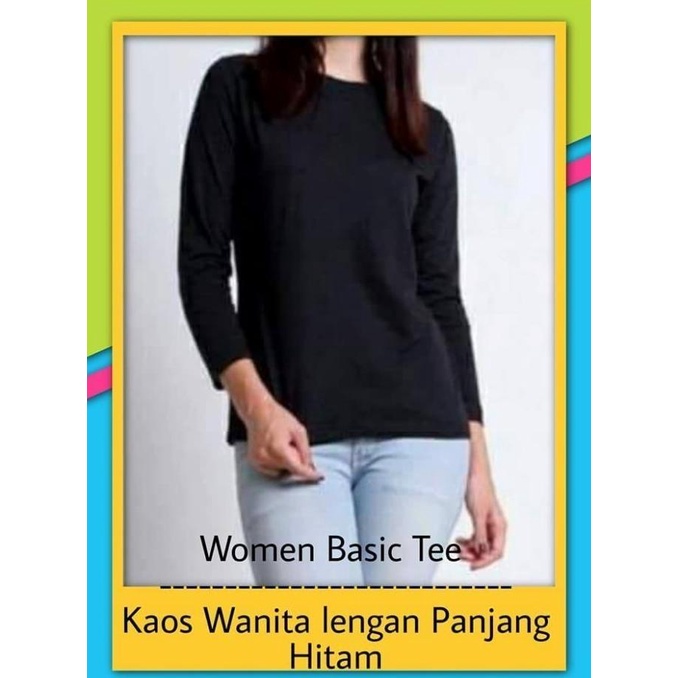 Ready Stock Kaos Polos Wanita Hitam Panjang - Kaos Polos Panjang 100% Soft Katun