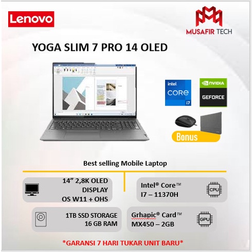LENOVO YOGA SLIM 7 PRO 2.8K OLED I7 11370H 16GB 1TBSSD MX450 2GB W11