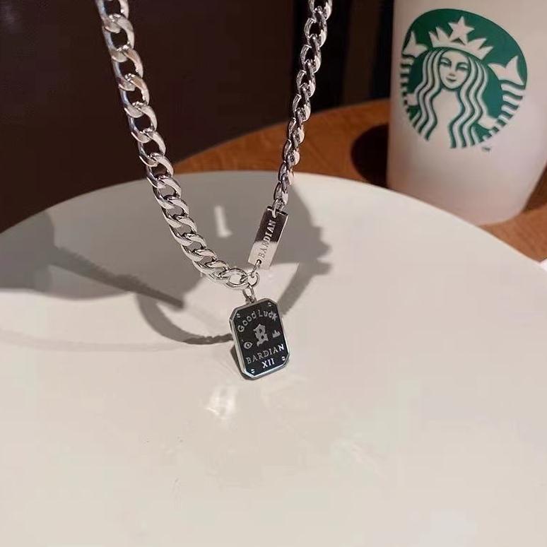 Diskon Besar Elloise En163 Kalung Silver Pria Wanita Titanium Steel Trendy Rantai Korea Japan Street