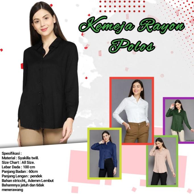 Diskon Kemeja Rayon Wanita Korea Lengan Panjang Polos Linen Bahan Adem