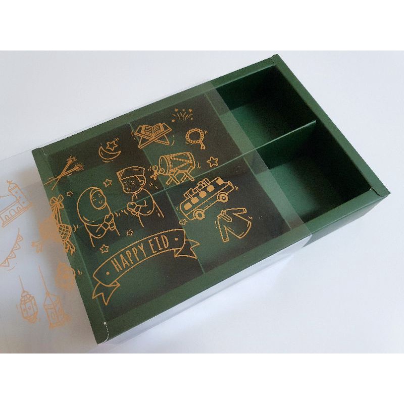 

5 pcs dus box eggtart mika motif idul fitri hijau sekat 6 size 7.5 cm
