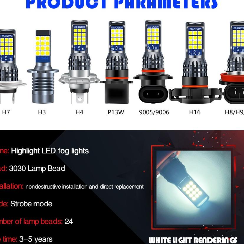 2Pcs 24Led Lampu Kabut Led Mobil Warna Ganda H9 Bohlam Led H8 H11 H16(Jp) Lampu Kabut Mobil Terang