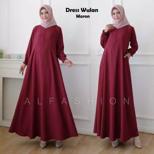 Dress Gamis Wulan Busui Jumbo Xl Warna Polos Merah Maroon Ready