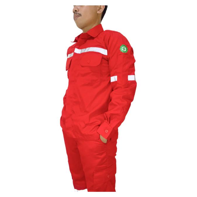 Baju Safety Wearpack Merah HSE Seragam Kerja Teknisi Proyek Tambang K3