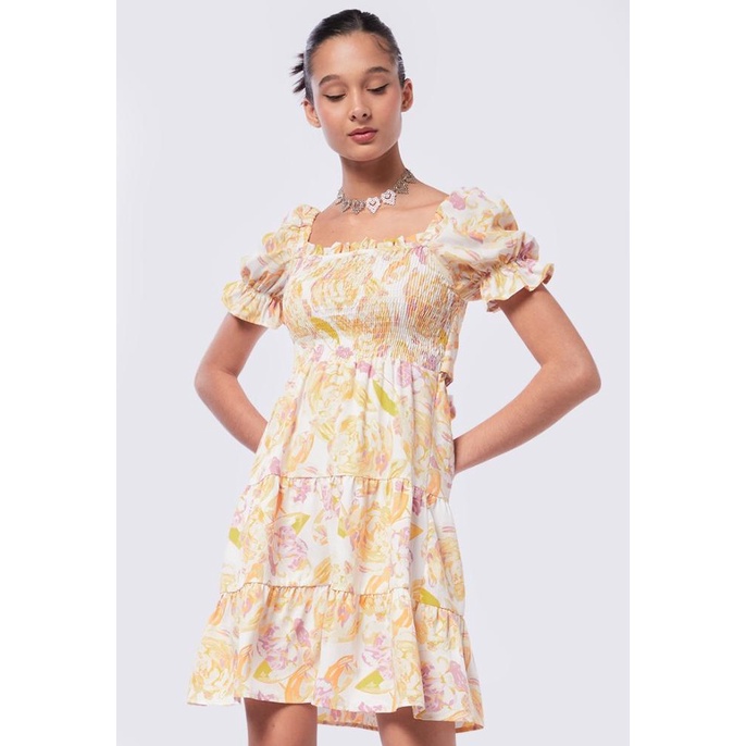COLORBOX Puff Sleeves Printed Mini Dress I-DIWFCR123H013 Multicolor
